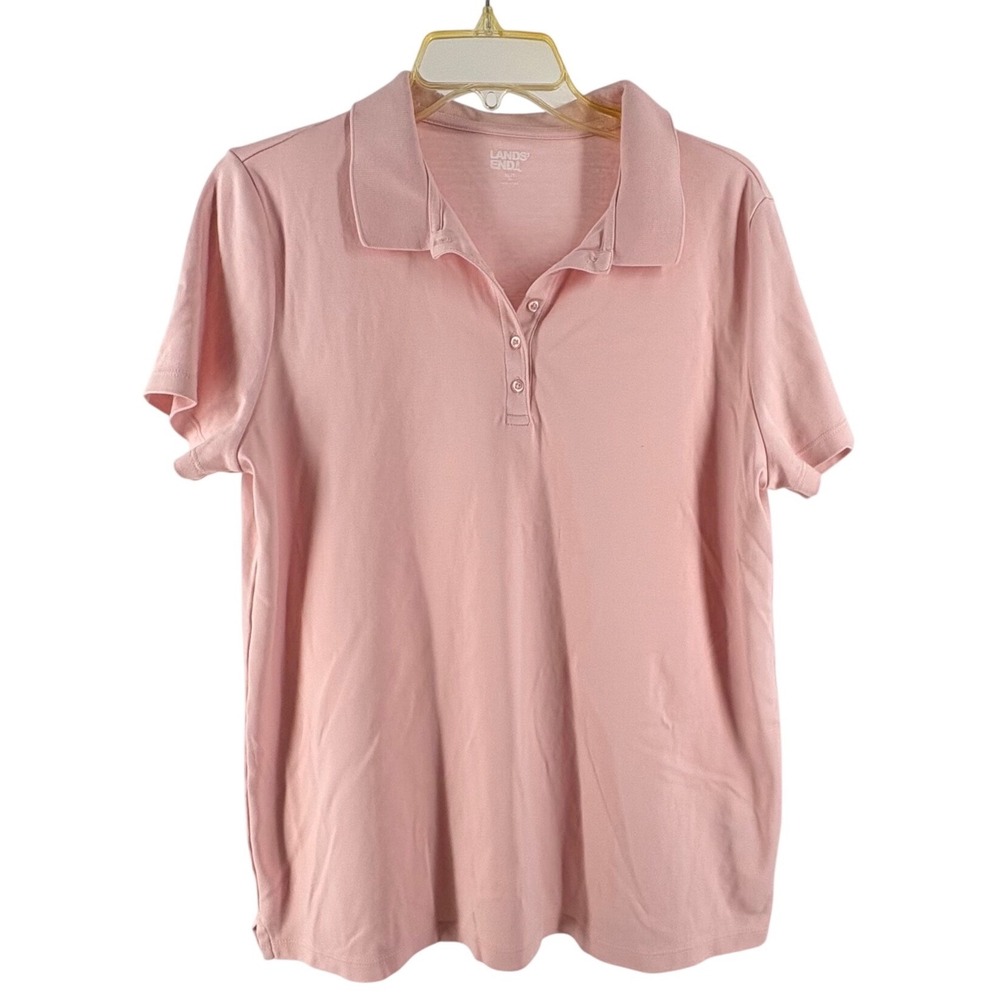 Lands End Womens XL/T Pink Short Sleeve Cotton Polo Shirt 508033 Tall Size 18